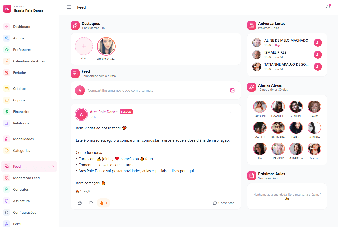 Feed social interno da escola
